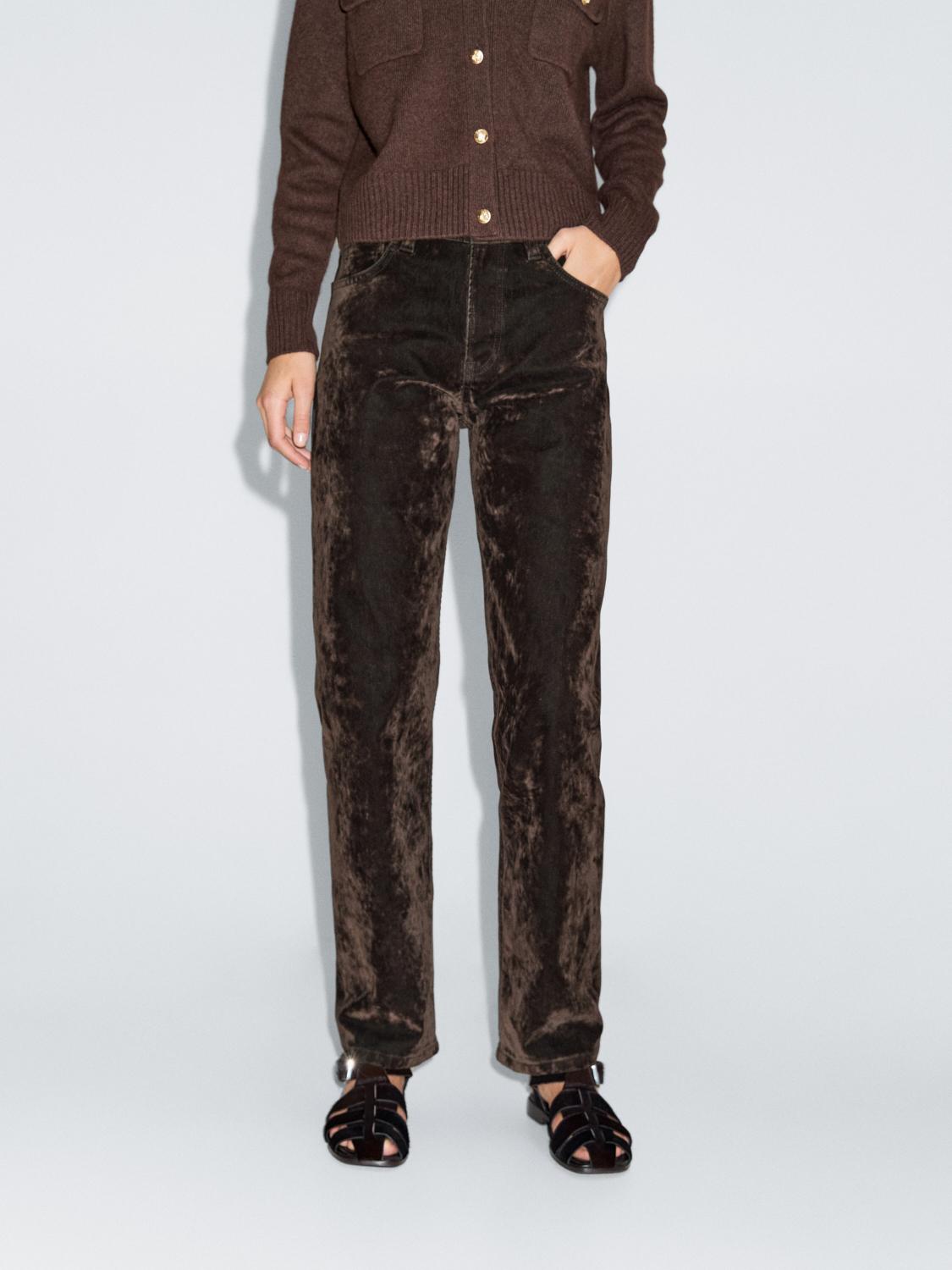 Straight-leg mid-rise flocked jeans